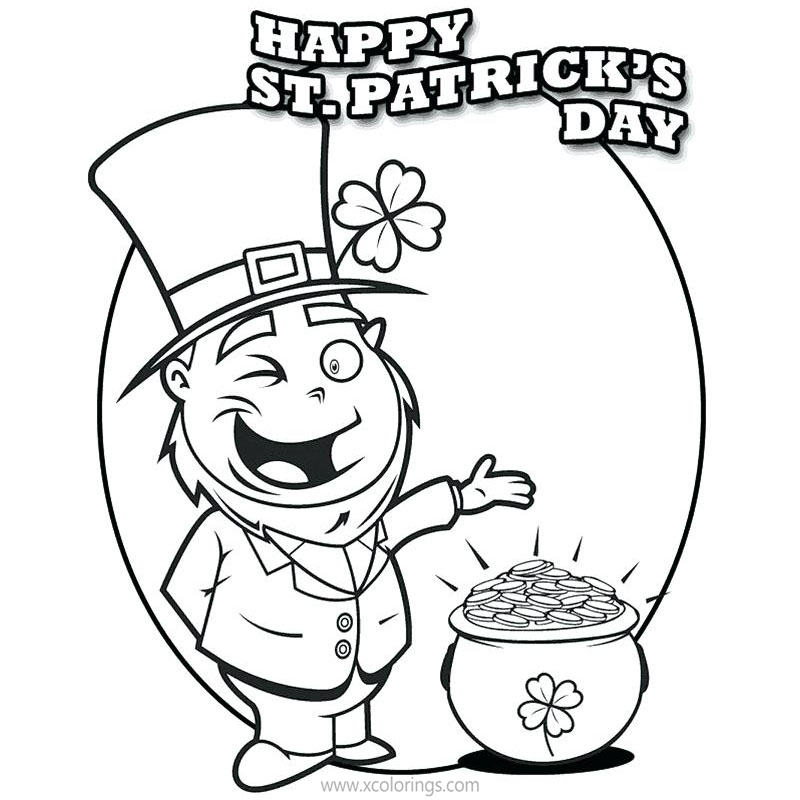 Free Happy St. Patrick's Day Leprechaun and Gold Coloring Pages printable