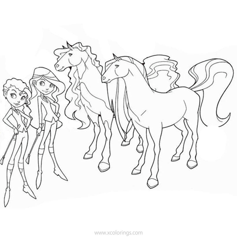 Free Horseland Coloring Pages Sarah Alma with Scarlet and Button printable