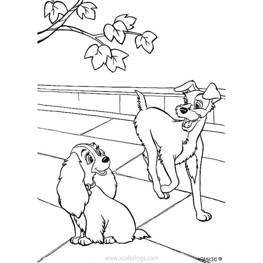 Free Lady and The Tramp Coloring Pages Cute Dogs printable