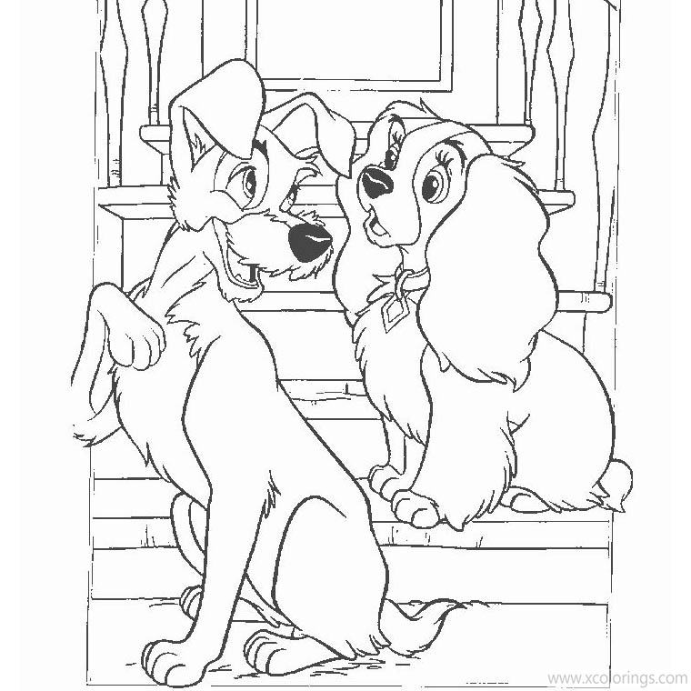 Free Lady and the Tramp Coloring Pages Black and White printable