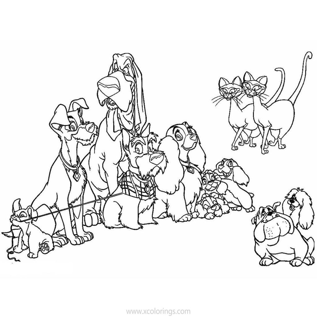 Lady and the Tramp Coloring Pages Trusty Jock and Lady - XColorings.com