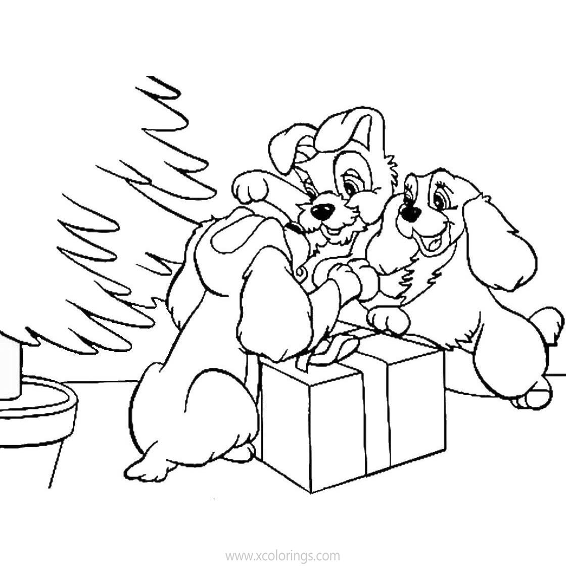 Free Lady and the Tramp Coloring Pages Christmas Present printable