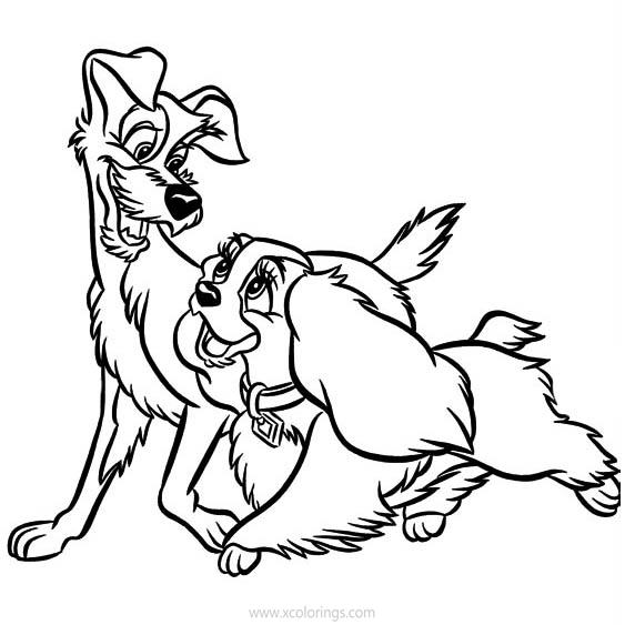 Free Lady and the Tramp Coloring Pages Dogs Walking Together printable