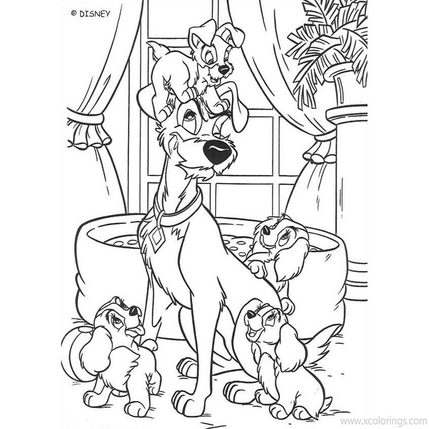 Free Lady and the Tramp Coloring Pages Kids Playing with Tramp printable