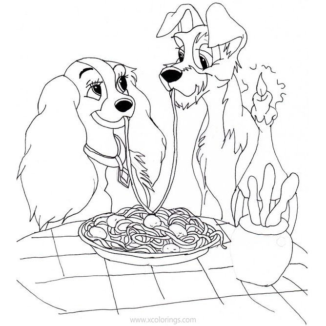 Free Lady and the Tramp Coloring Pages Lineart printable