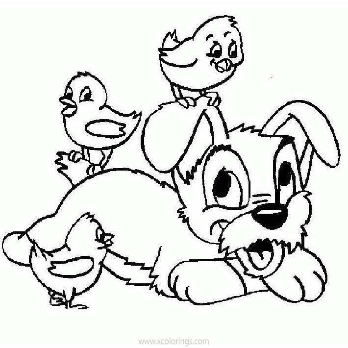 Free Lady and the Tramp Coloring Pages Scamp Playing with Birds printable