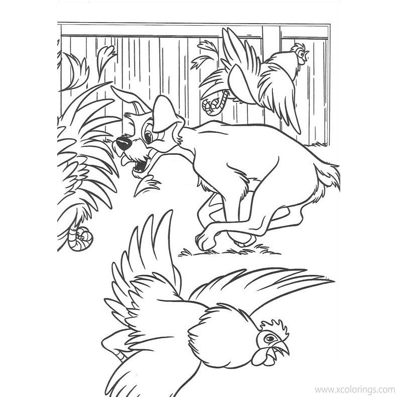 Free Lady and the Tramp Coloring Pages Tramp and Chicken printable