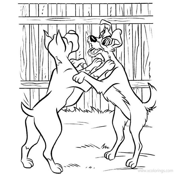 Free Lady and the Tramp Coloring Pages Tramp is Fighting printable