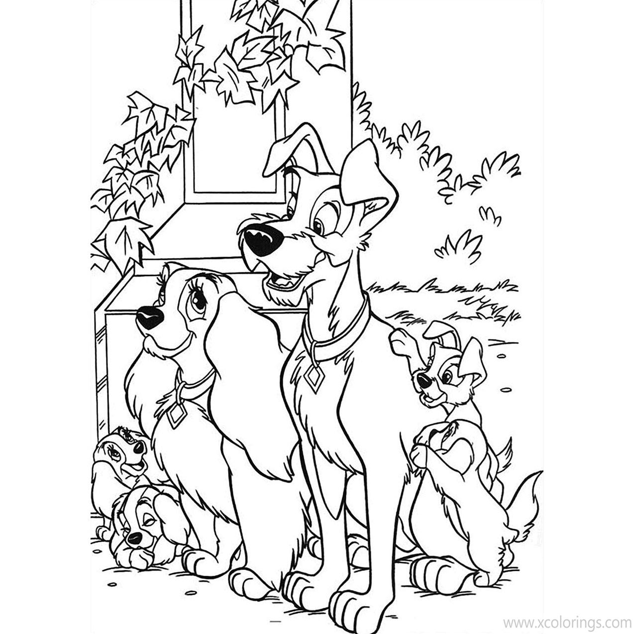 Free Lady and the Tramp Coloring Pages with Puppies printable