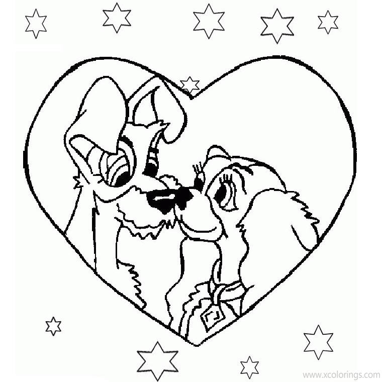 Free Lady and the Tramp Valentines Coloring Pages printable