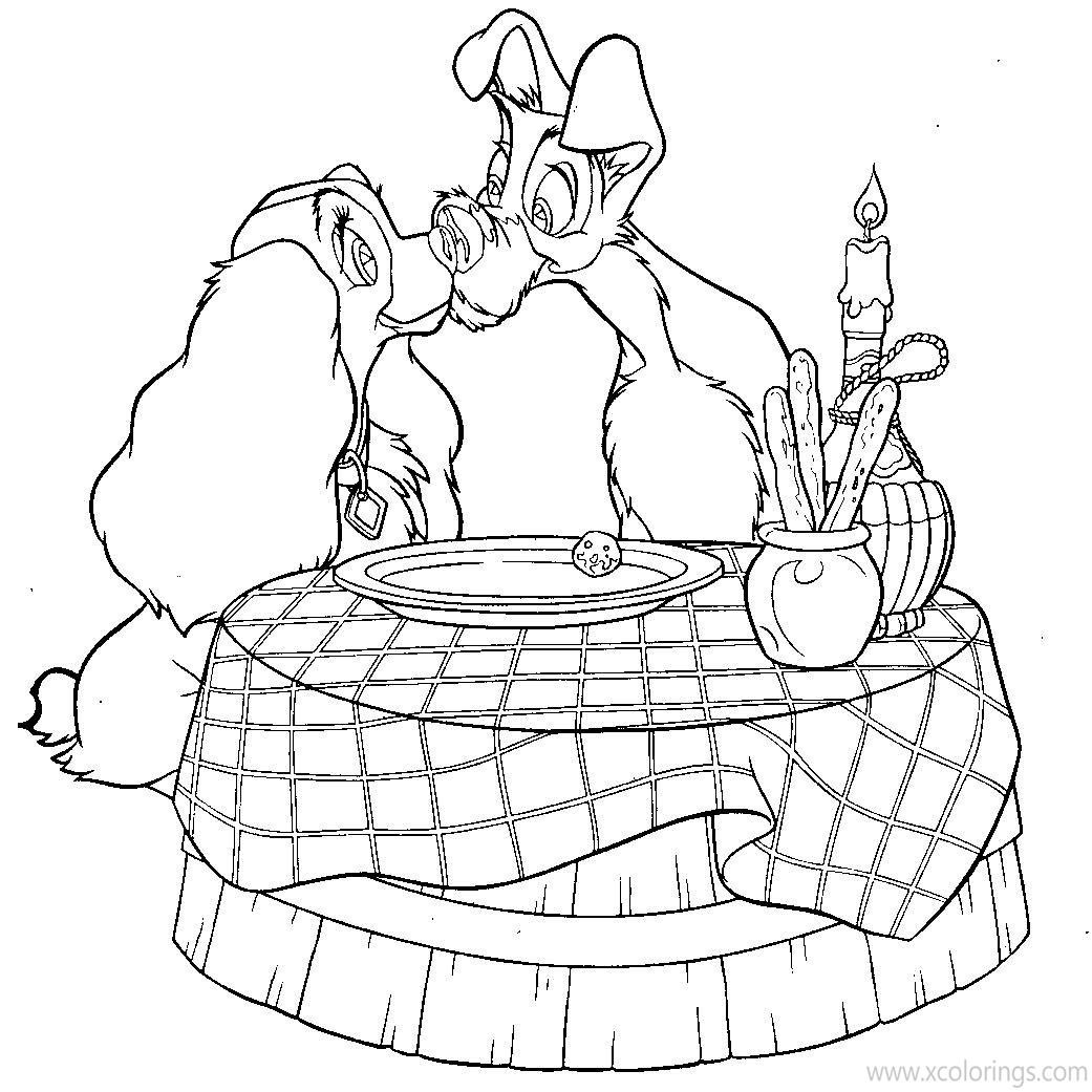 Free Lady and the Tramp are Kissing Coloring Pages printable