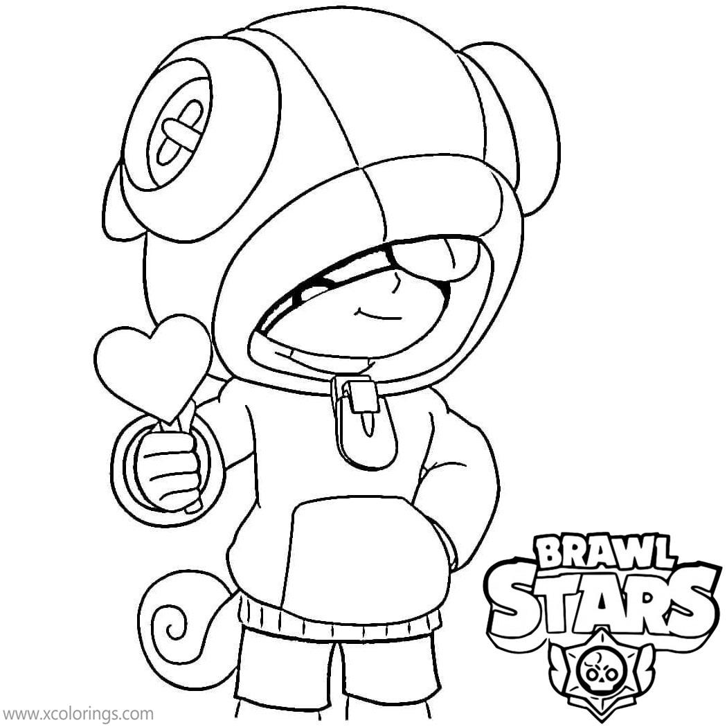 Free Leon Brawl Stars Coloring Pages with Heart printable