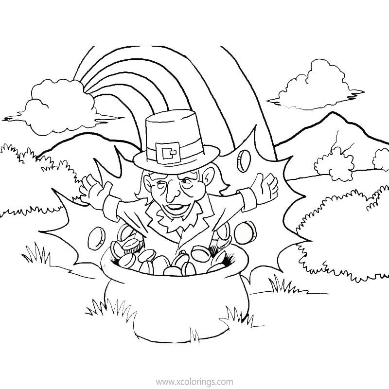 Free Leprechaun in the Pot of Gold Coloring Pages for Kids printable