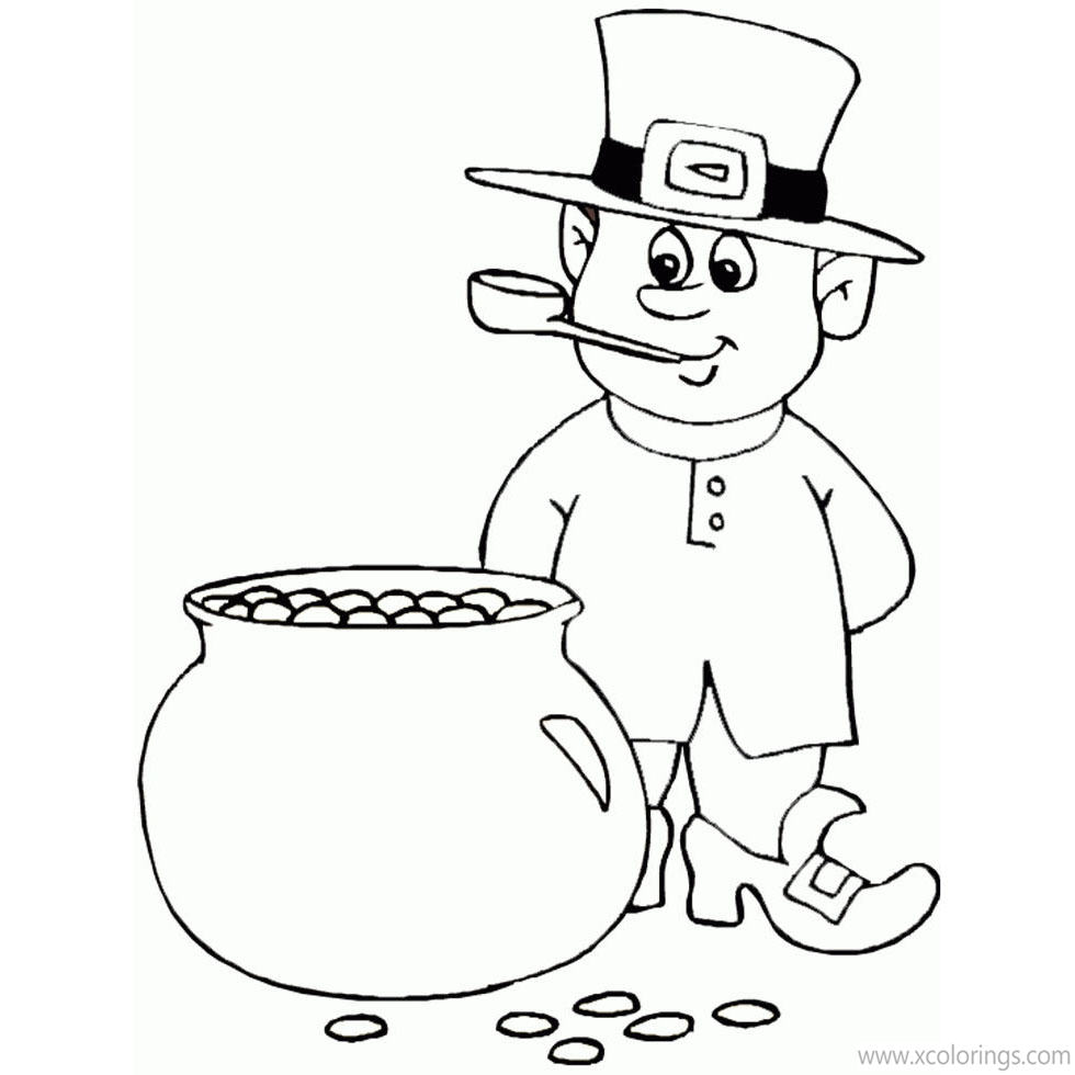 Free Leprechaun with Pot of Gold Coloring Pages printable