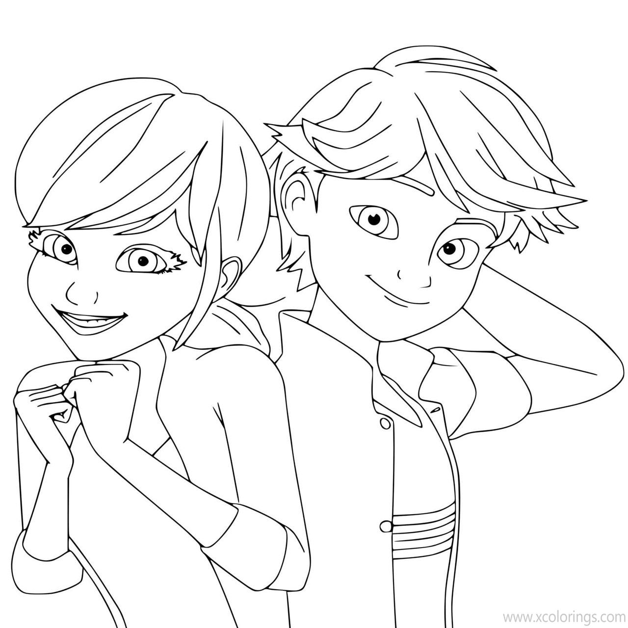 Free Marinandte Dupain Cheng And Adrien Agreste Miraculous Ladybug Coloring Pages printable