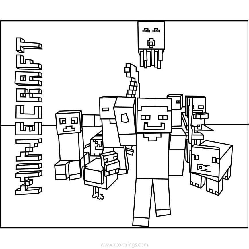 Free Mine Craft Creeper and Characters Coloring Pages printable
