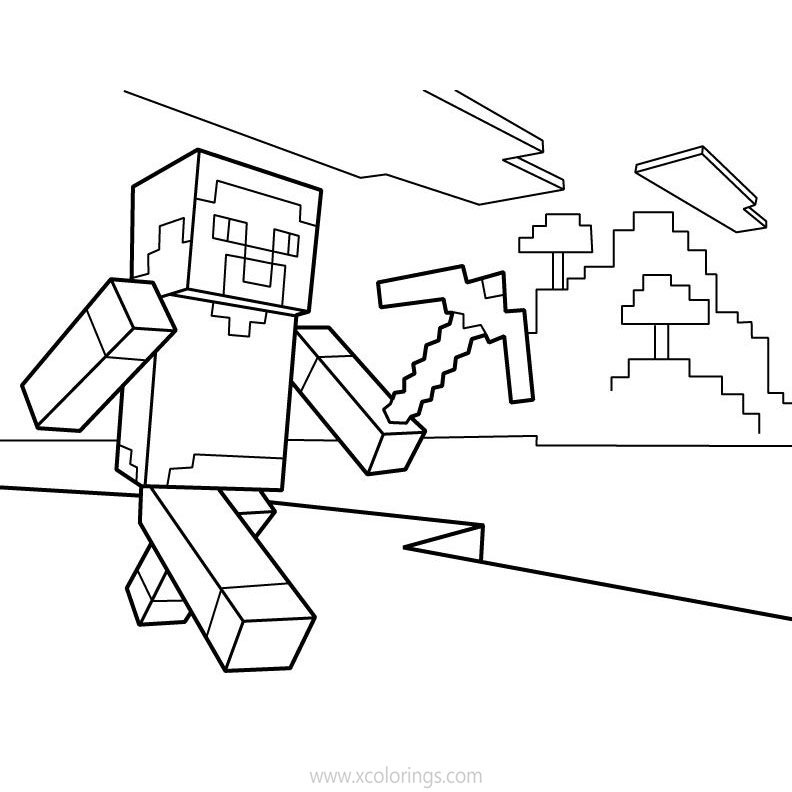 Free Minecraft Coloring Pages Steve with Pickaxe printable