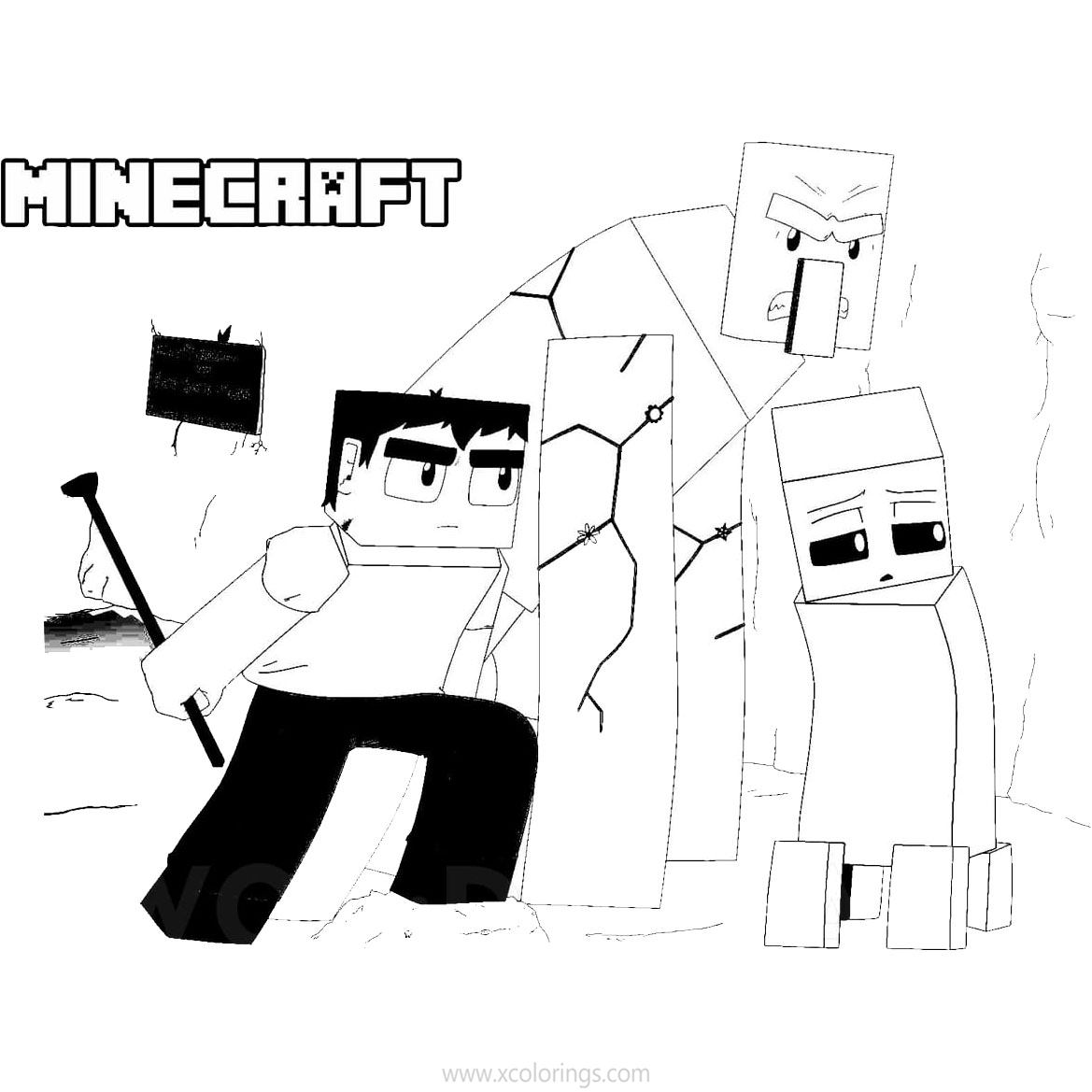 Free Minecraft Creeper Coloring Pages with Steve printable