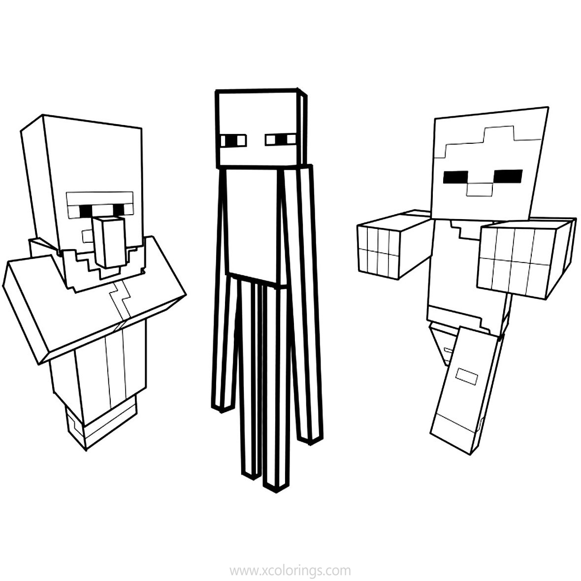 Free Minecraft Pillager Coloring Pages with Steve printable