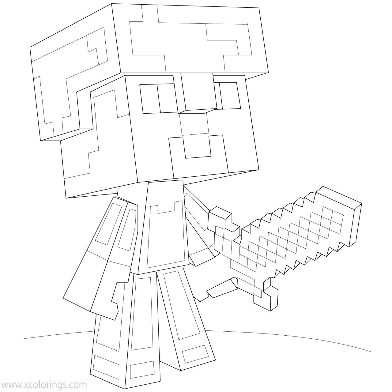 Free Minecraft Steve Coloring Pages Diamond Armor printable
