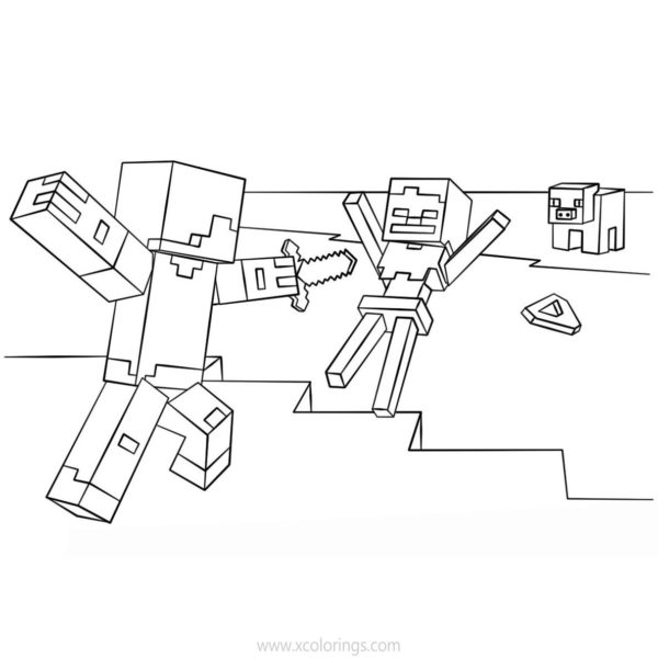 Minecraft Steve Coloring Pages with Diamond Armor - XColorings.com