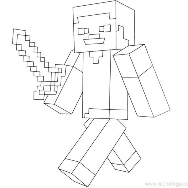 Minecraft Steve Coloring Pages With Diamond Sword - XColorings.com