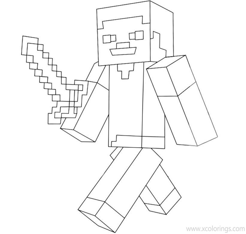 Free Minecraft Steve Coloring Pages Steve Walking with Sword printable