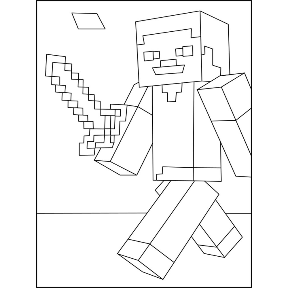 Free Minecraft Steve Coloring Pages Steve with Diamond Sword printable