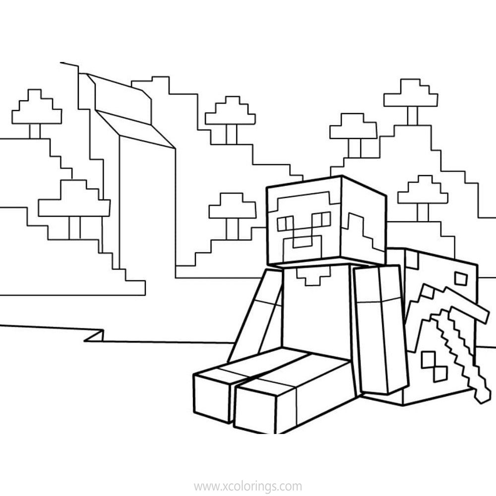 Free Minecraft Steve Coloring Pages Steve with Pickaxe printable