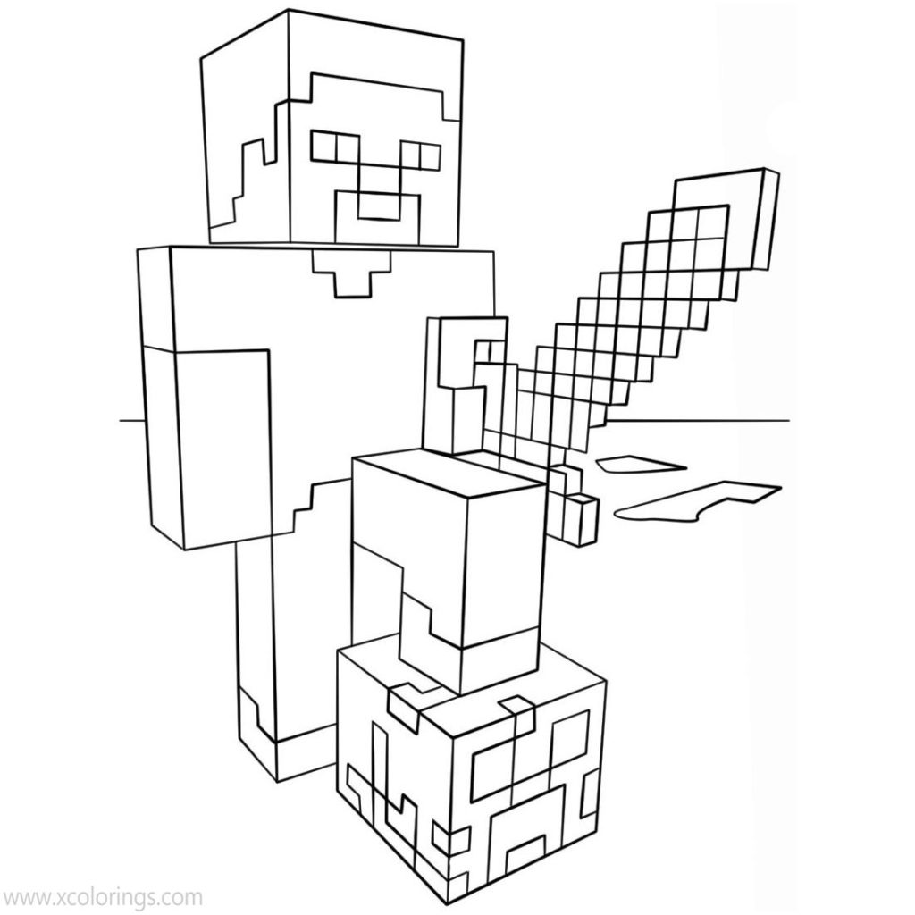 Minecraft Steve Coloring Pages with Diamond Armor - XColorings.com