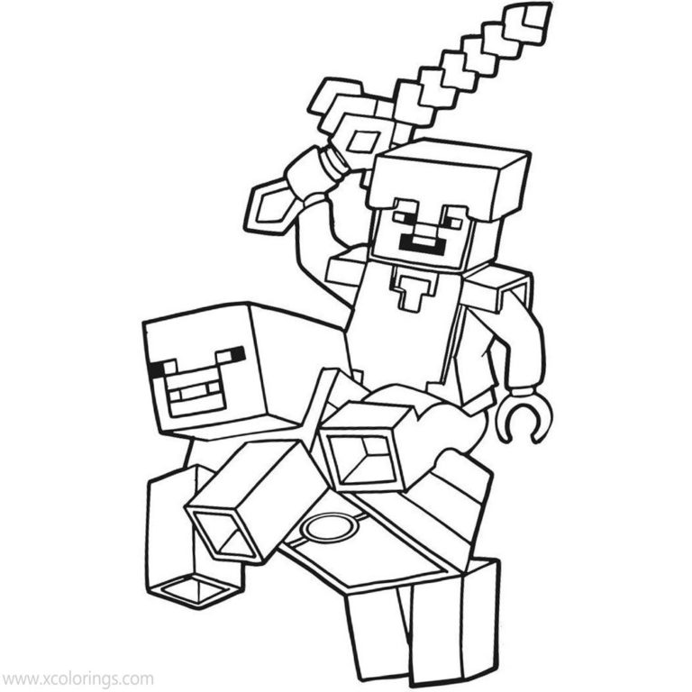 Minecraft Steve Coloring Pages With Ender Dragon And Wolf