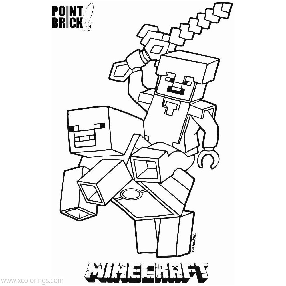 Free Minecraft Steve Coloring Pages with Horse printable