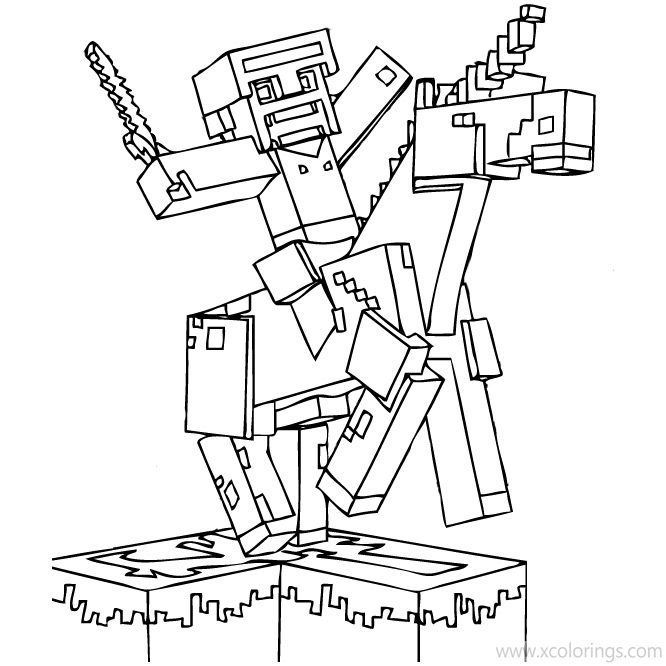 Free Minecraft Steve Coloring Pages with Unicorn printable