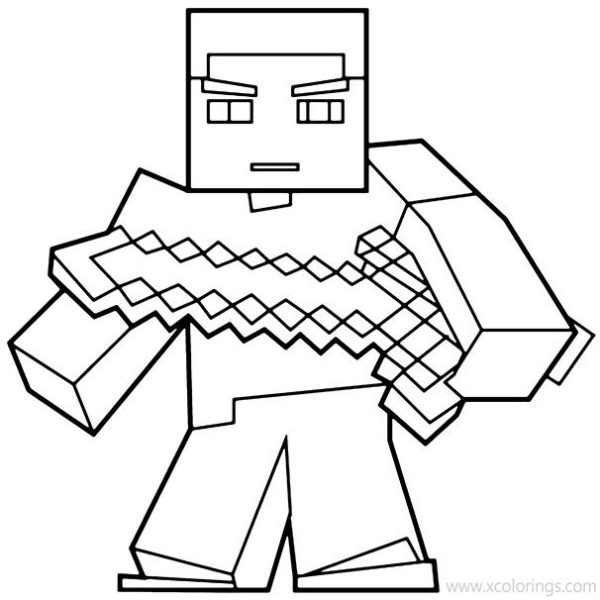 Minecraft Steve Coloring Pages with Diamond Armor - XColorings.com