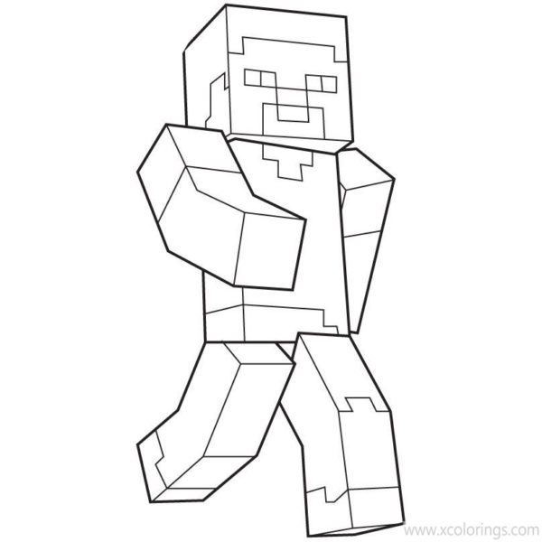 Minecraft Steve Coloring Pages with Unicorn - XColorings.com