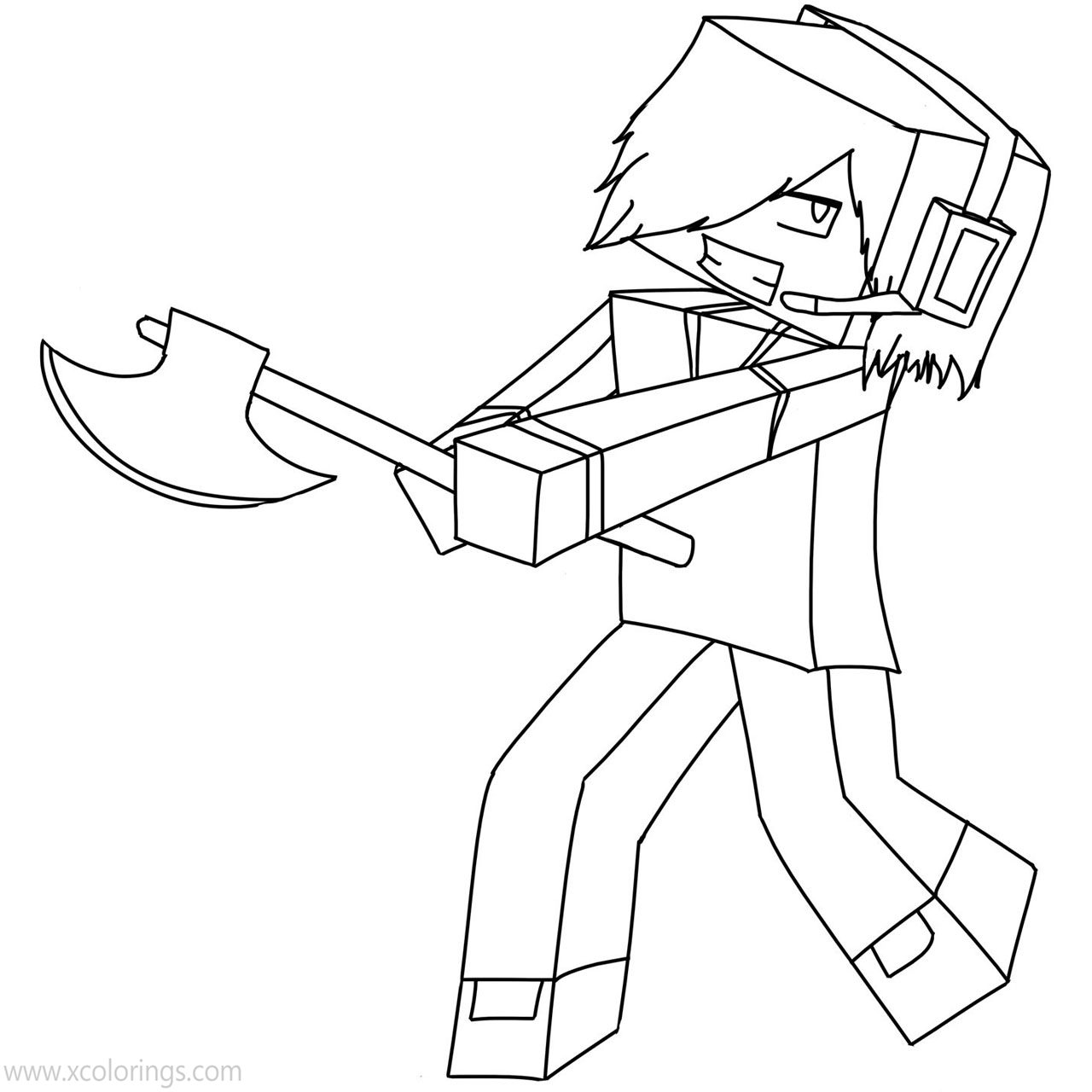 Minecraft Steve with Axe Coloring Pages - XColorings.com