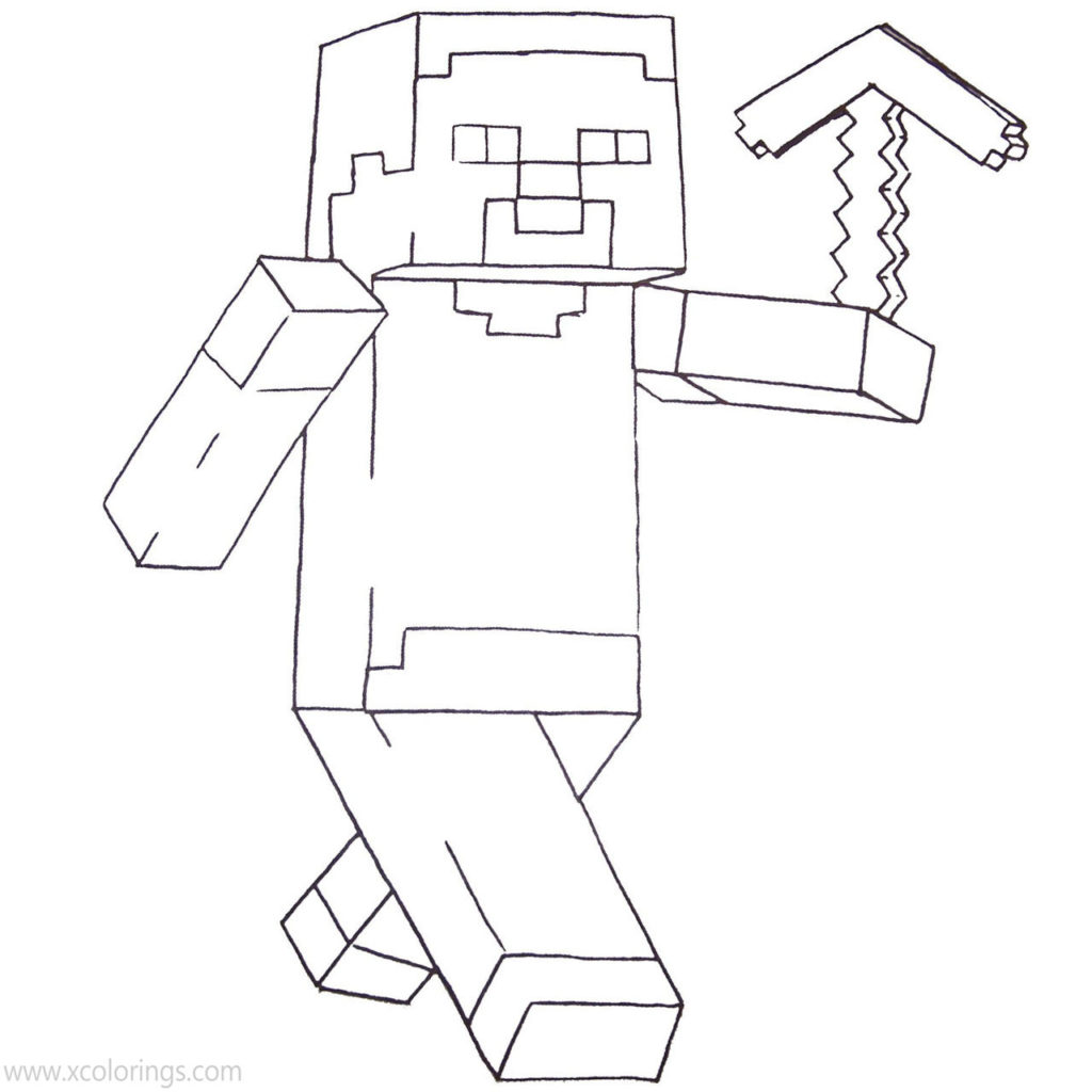 Minecraft Steve Coloring Pages with Diamond Armor - XColorings.com