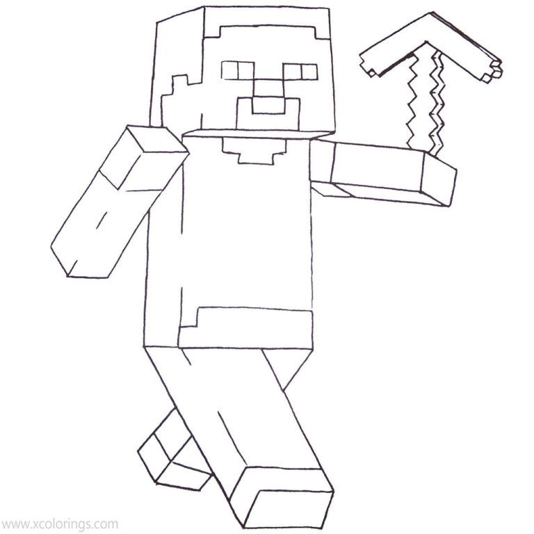 Minecraft Steve Coloring Pages with Unicorn - XColorings.com