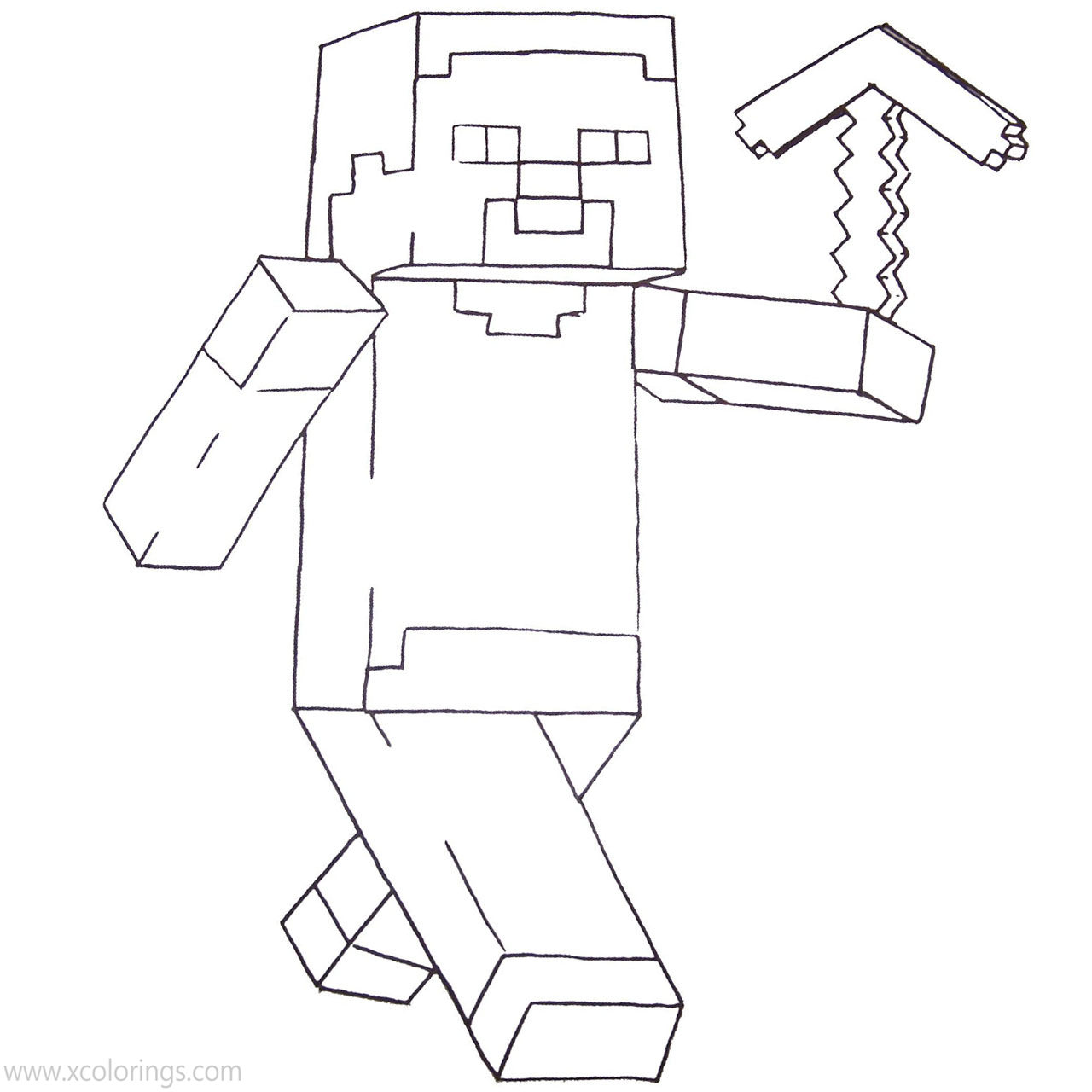 Free Minecraft Steve with Pickaxe Coloring Pages printable