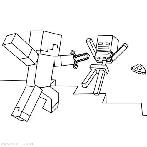 Free Minecraft Sword Coloring Pages Steve Fighting with Sword printable