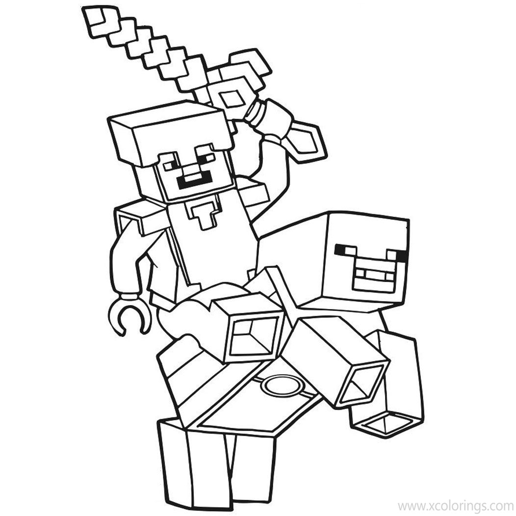 Free Minecraft Sword Coloring Pages Steve on the Horse with Sword printable