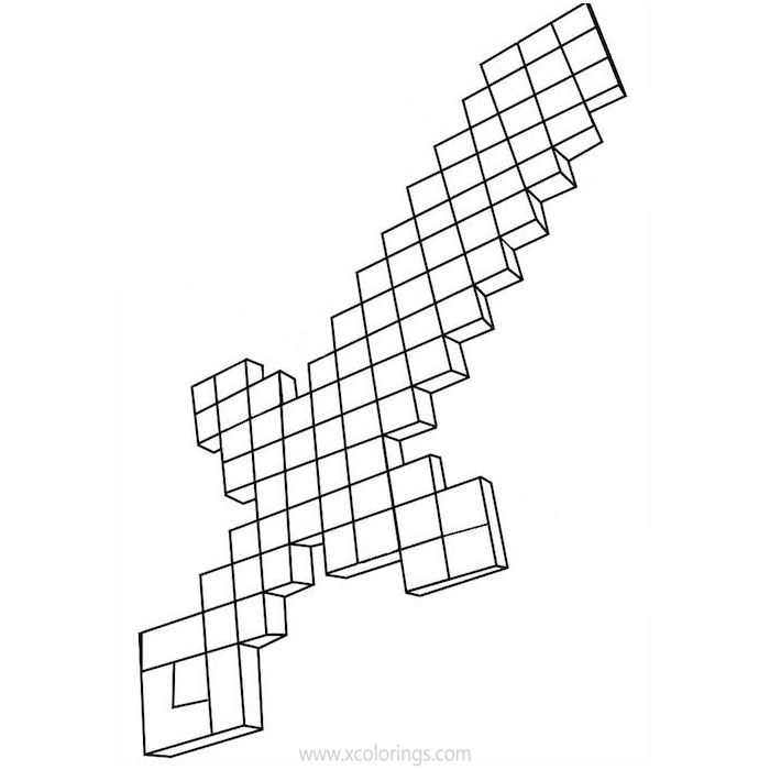 Free Minecraft Sword Lineart Coloring Pages printable