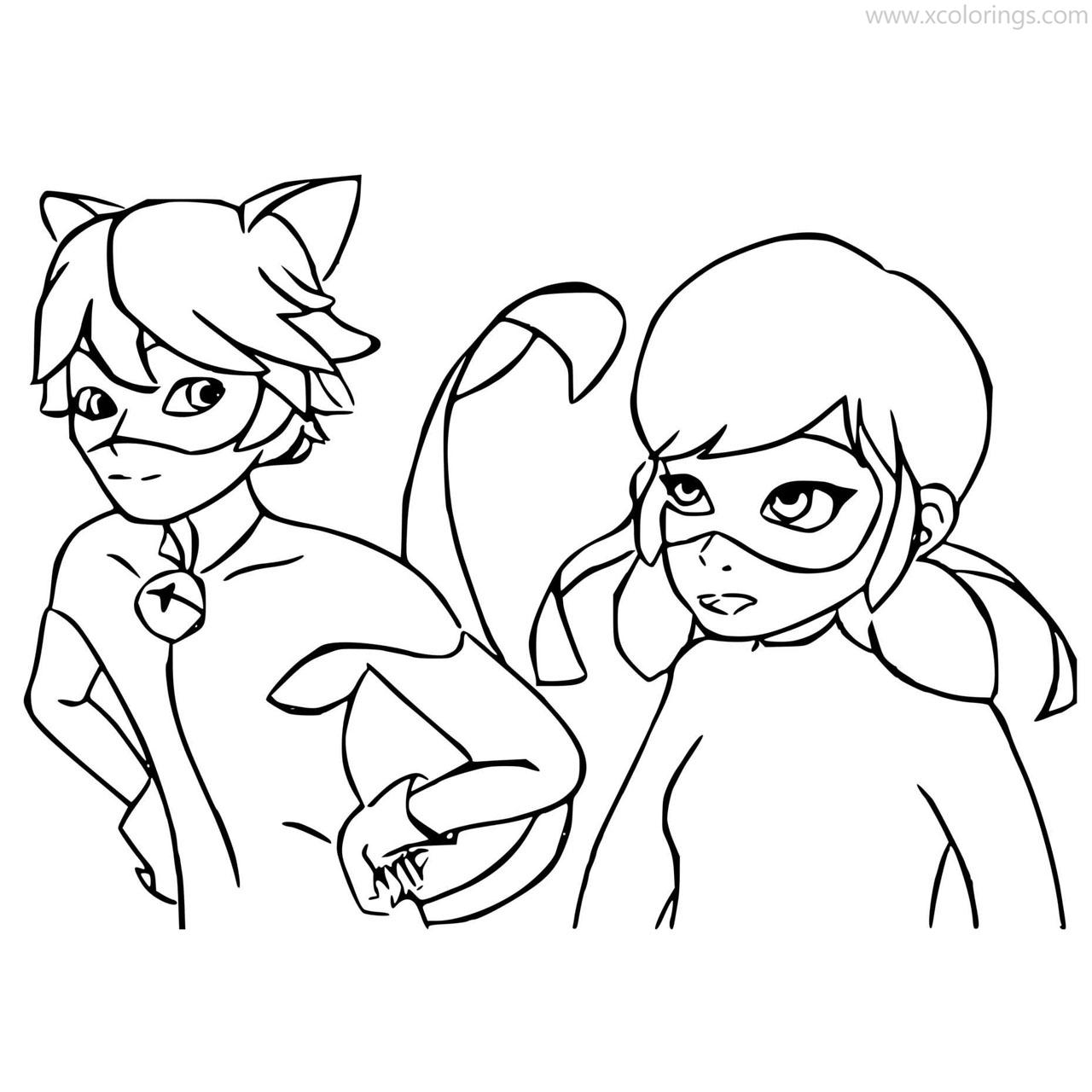 Free Miraculous Ladybug And Cat Noirs Coloring Pages Black and White printable