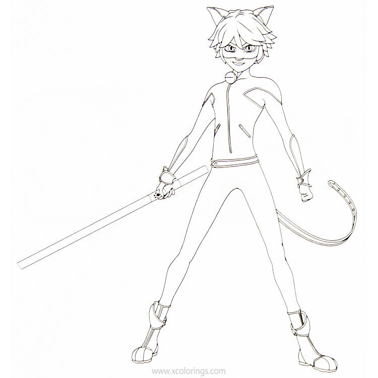 Free Miraculous Ladybug Coloring Pages Adrien with Stick printable
