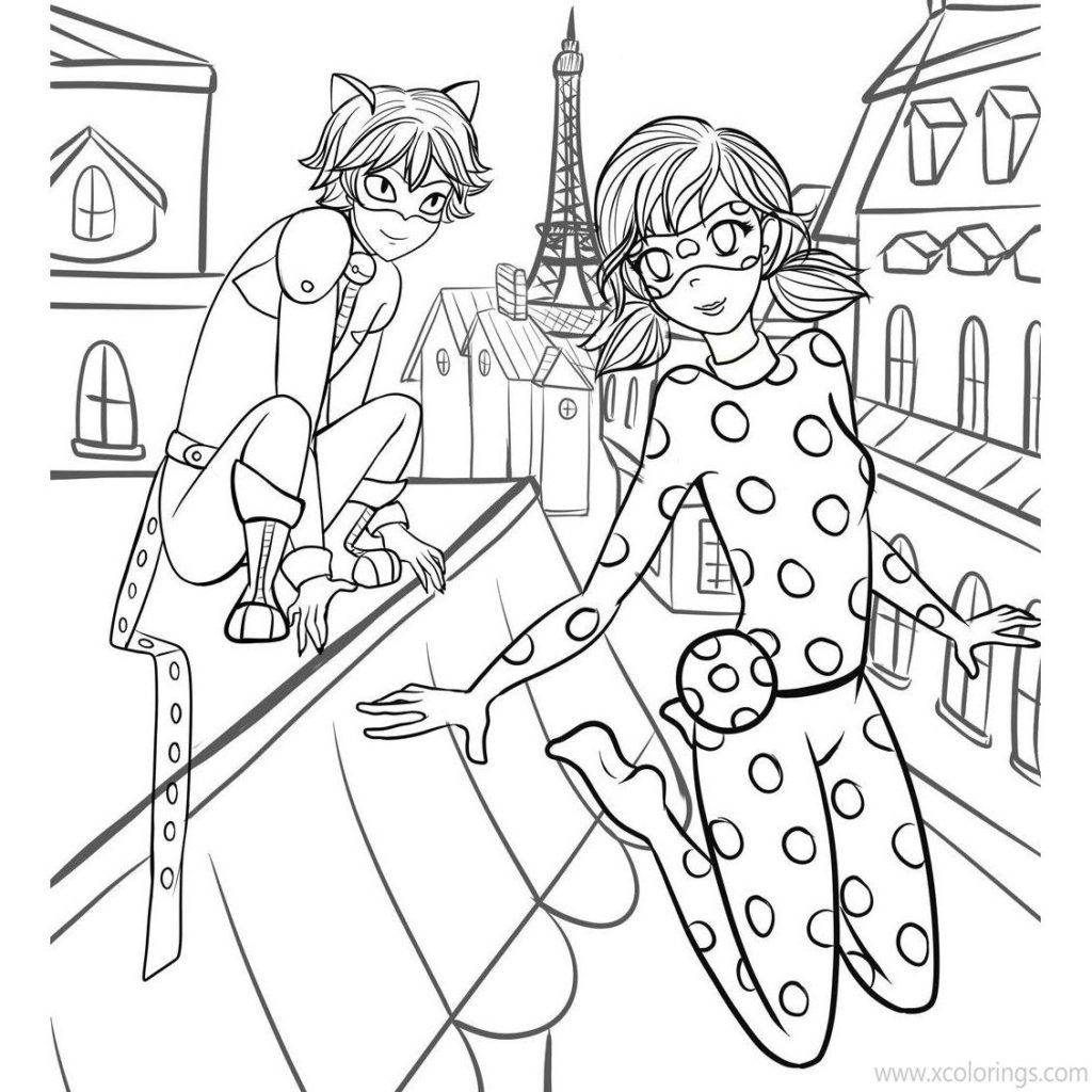 Miraculous Ladybug Coloring Pages Marinette with Kwamis - XColorings.com