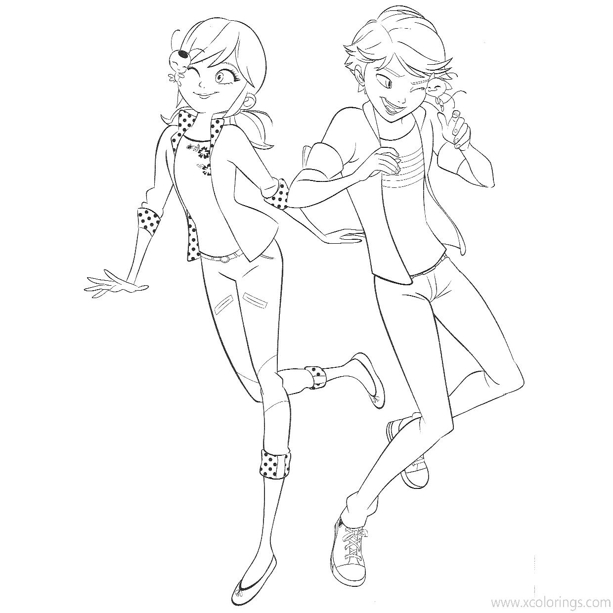 Free Miraculous Ladybug Coloring Pages Cute Marinette and Adrien printable