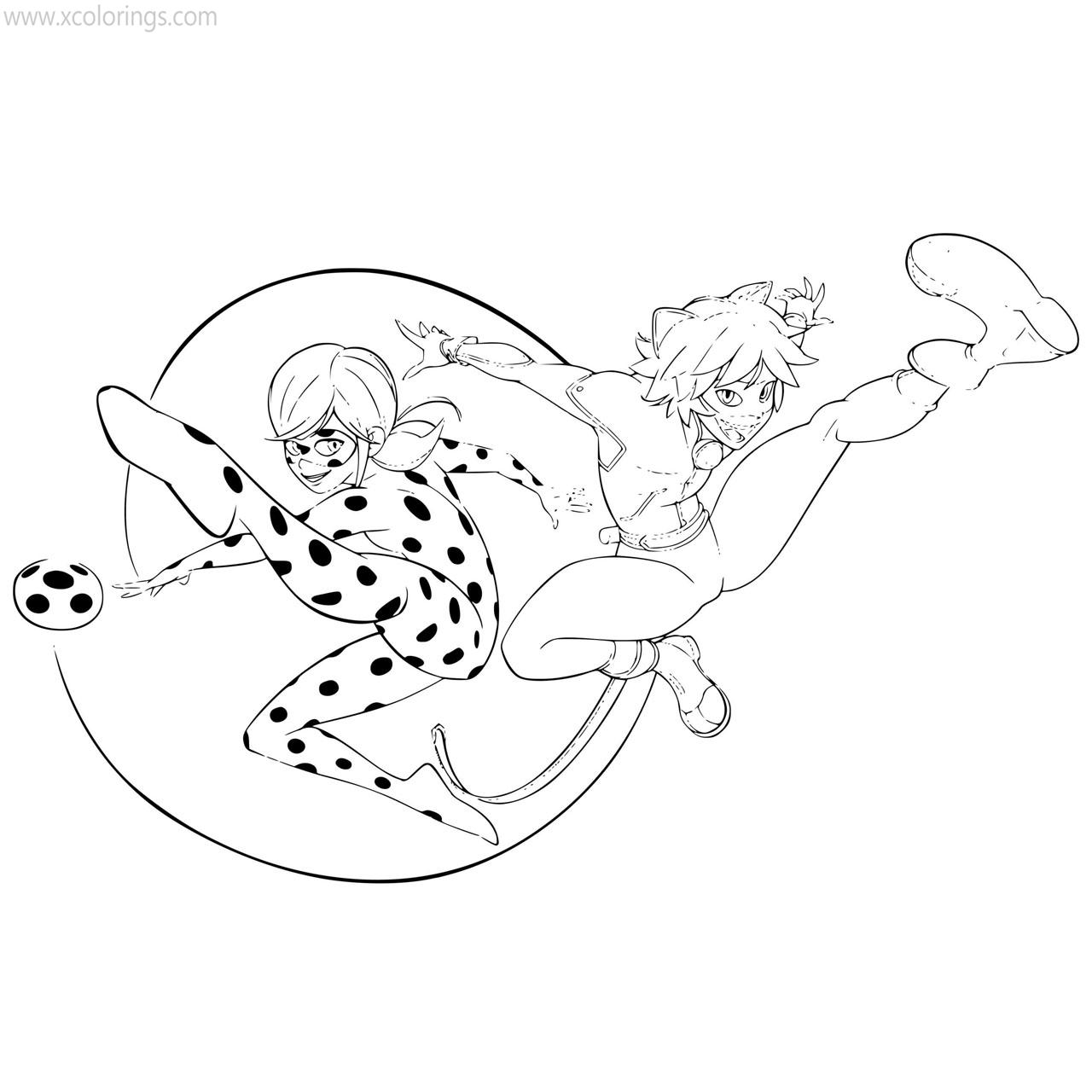 Free Miraculous Ladybug Coloring Pages with Cat Noir printable