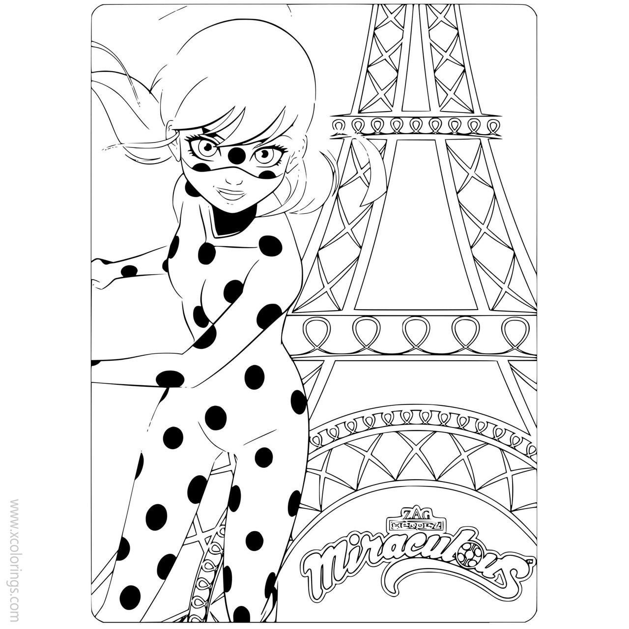 Free Miraculous Ladybug and Eiffel Tower Coloring Pages printable
