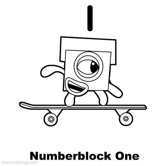 Free Numberblocks Coloring Pages 1 is Playing Skateboard printable