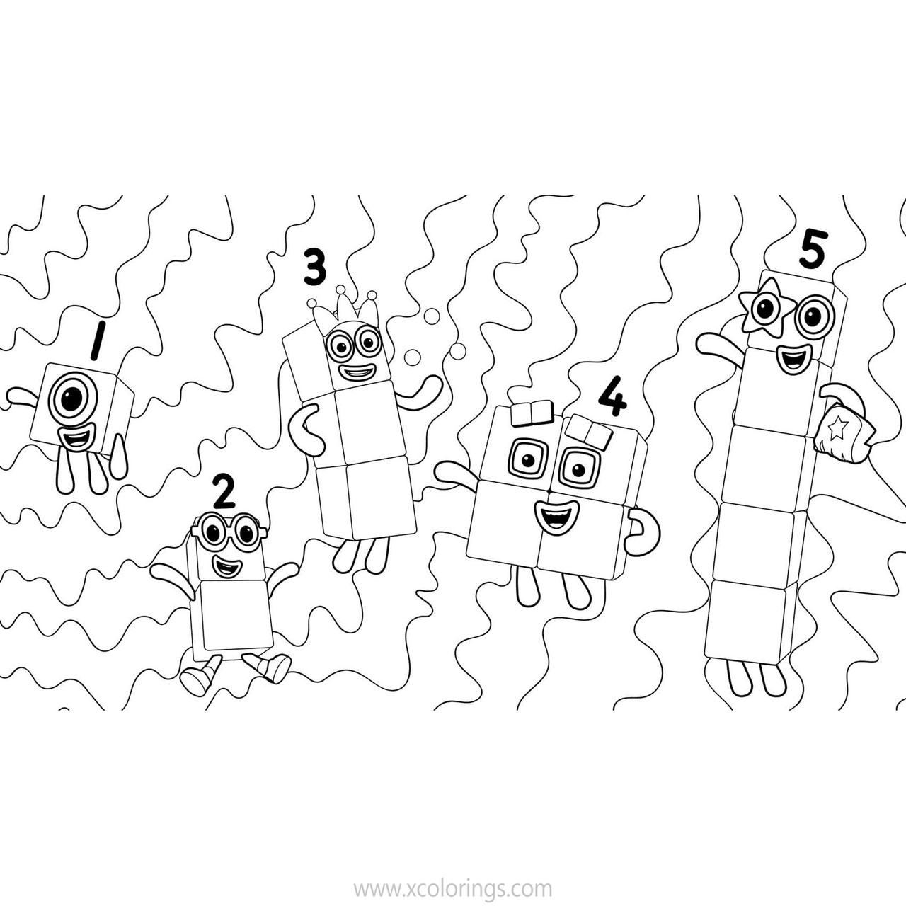 Free Numberblocks Coloring Pages 1 to 5 printable